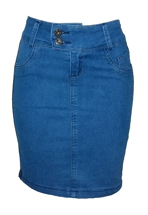 saia jeans com listra do lado