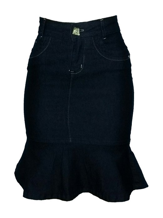 Saia Jeans Midi Babados