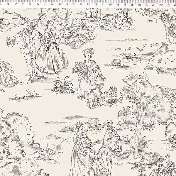 Tecido Toile de Jouy Cinza 69046C03