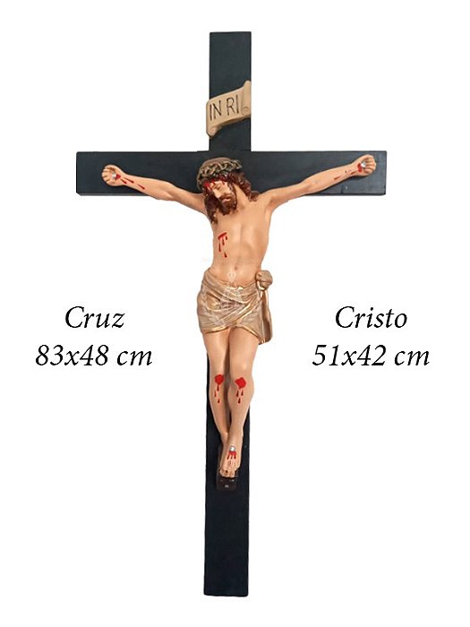 Crucifixo de Madeira Pintado Gesso 83 cm