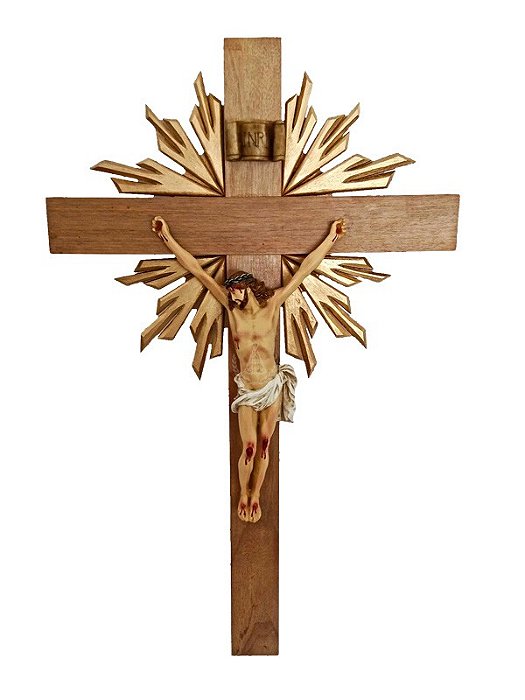 Crucifixo em Madeira Resplendor Cristo em Resina 38 cm