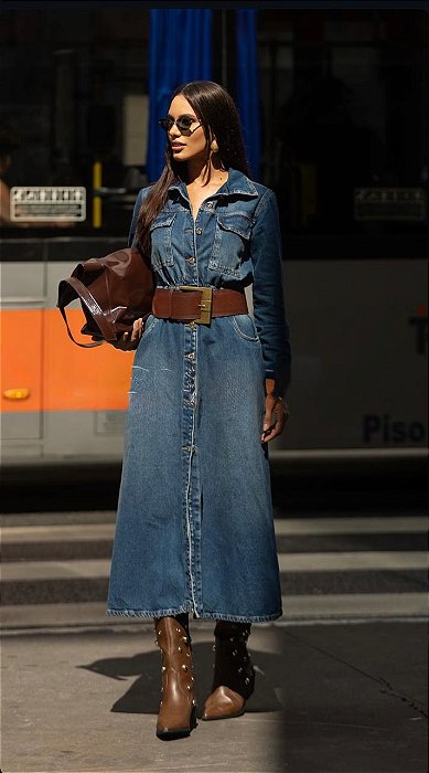 Casaco Jeans Longo com Abotoamento
