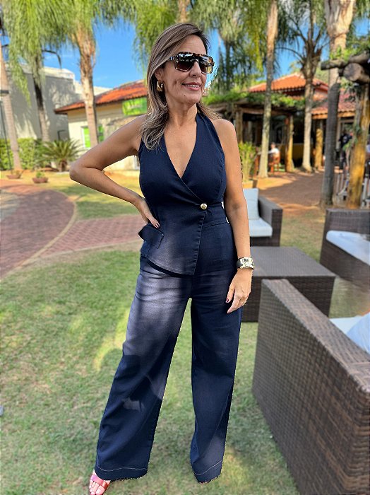 Macacao Denim Estilo Alfaiataria