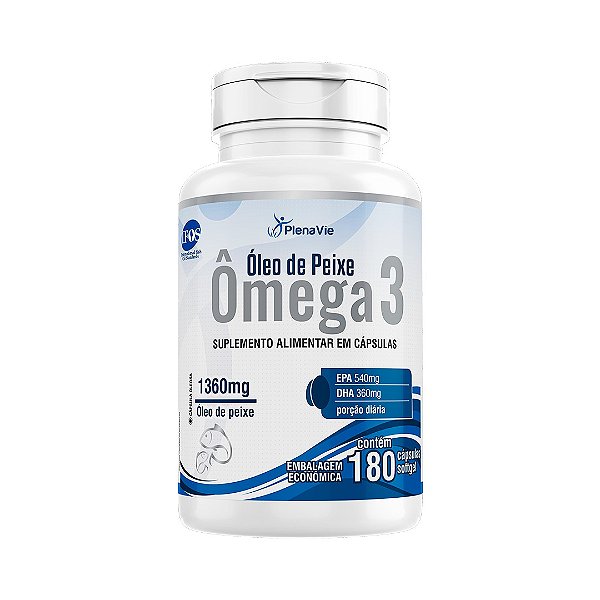 Omega 3 DHA EPA 180 capsulas 1360mg Frasco Economico PlenaVie