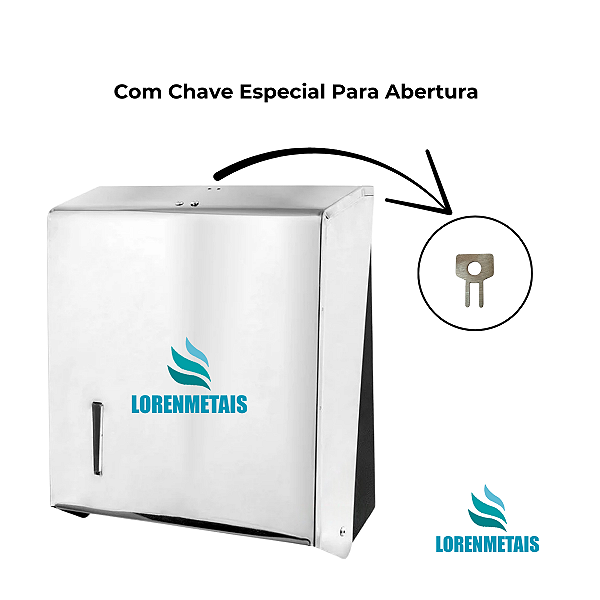 Dispenser de Papel Toalha Aço Inox Interfolhas com Trava de Segurança - 20001