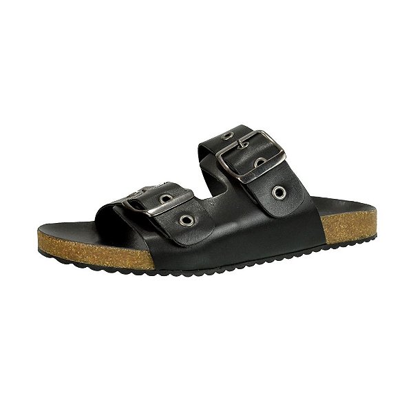 Chinelo Slide Birken Spossi Fivelas Couro Preto