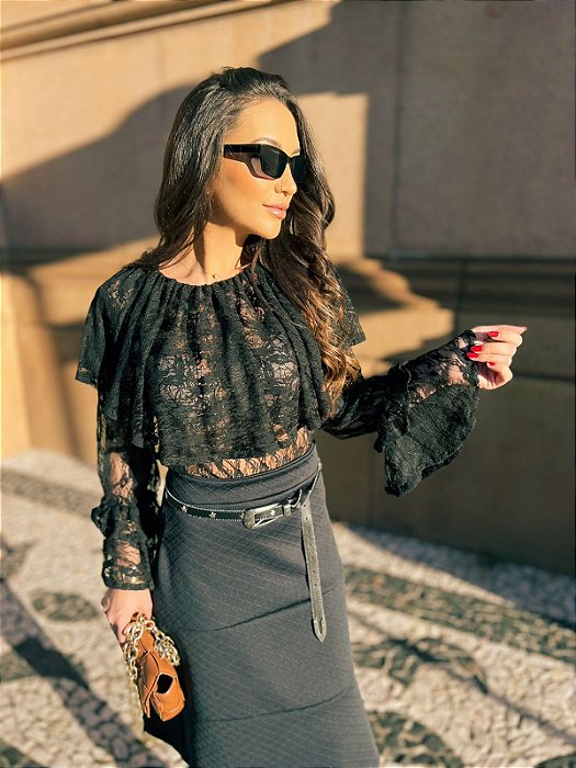 BLUSA BOHO DE RENDA BLACK