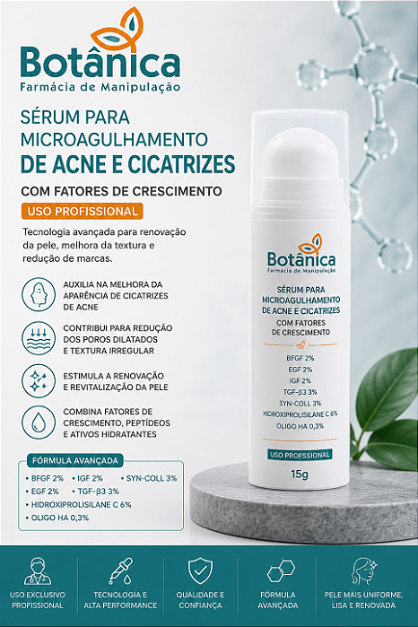 Sérum para Microagulhamento de Acne e Cicatrizes com Fatores de Crescimento – Uso Profissional 15g