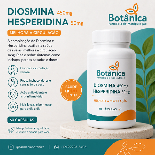 Diosmina 450mg Hesperidina 50mg 60 cápsulas - Melhora Circulação