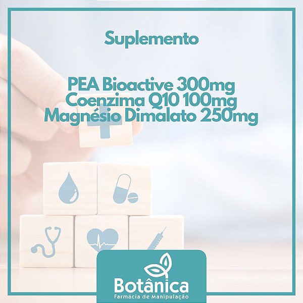PEA Bioactive 300mg, Coenzima Q10 100mg, Magnésio Dimalato 250mg 60 cápsulas
