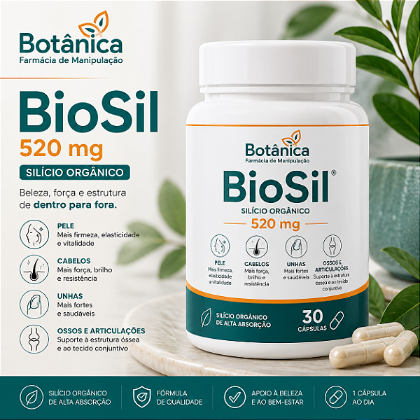✨ BioSil® 520 mg – Silício Orgânico | 30 Cápsulas Beleza de dentro para fora: pele, cabelos e unhas 💚