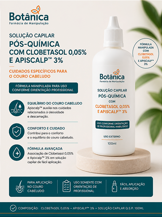 Solução Capilar Pós-Química com Clobetasol 0,05% e Apiscalp™ 3% – 100ml