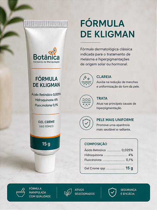 Fórmula de Kligman - Ácido Retinóico, Hidroquinona, Fluocinolona gel creme 15g