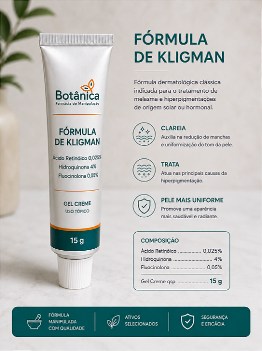 Fórmula de Kligman - Ácido Retinóico, Hidroquinona, Fluocinolona gel creme 15g