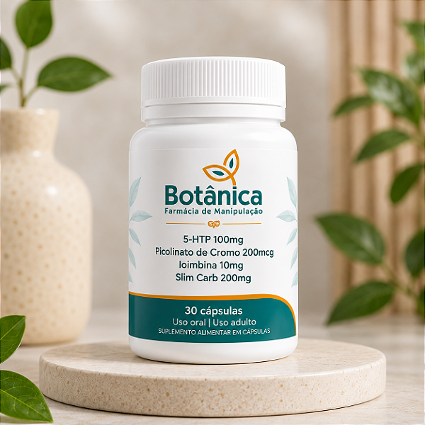 Controle do Apetite & Metabolismo – 5-HTP 100mg + Picolinato de Cromo 200mcg + Ioimbina 10mg + Slim Carb 200mg – 30 Cápsulas