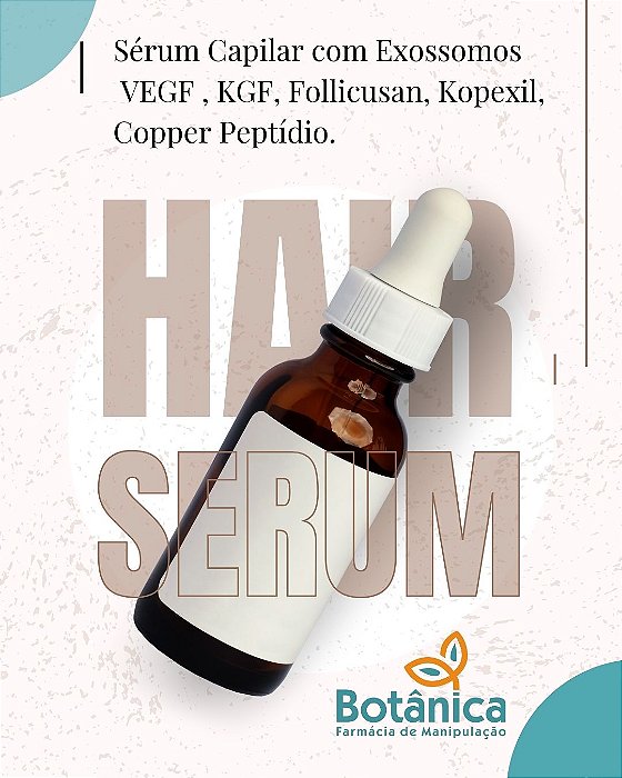 Sérum Capilar com Exossomos - Exossomos 1% VEGF 1%, KGF 1%, Follicusan 2%, Kopexil 1% Copper Peptídio 2% Sérum 15ml