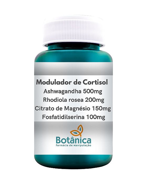 Modulador de Cortisol com Ashwagandha 500mg, Rhodiola rosea 200mg, Citrato de Magnésio 150mg, Fosfatidilserina 100mg