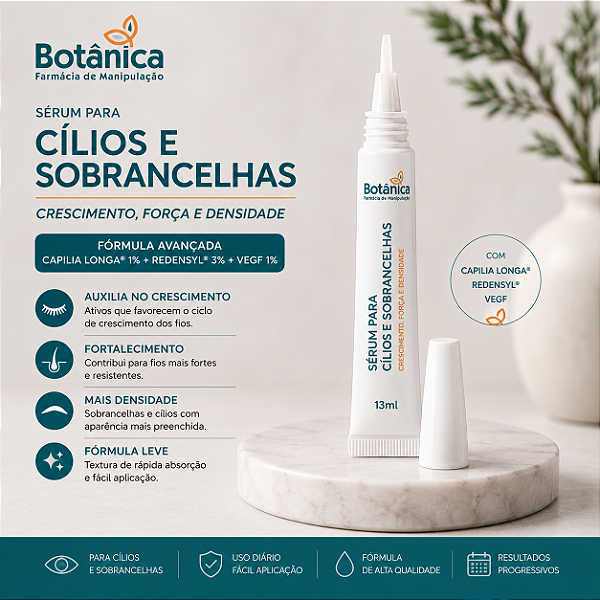 Sérum para Crescimento de Cílios e Sobrancelhas com Capilia Longa®, Redensyl® e VEGF – 13ml