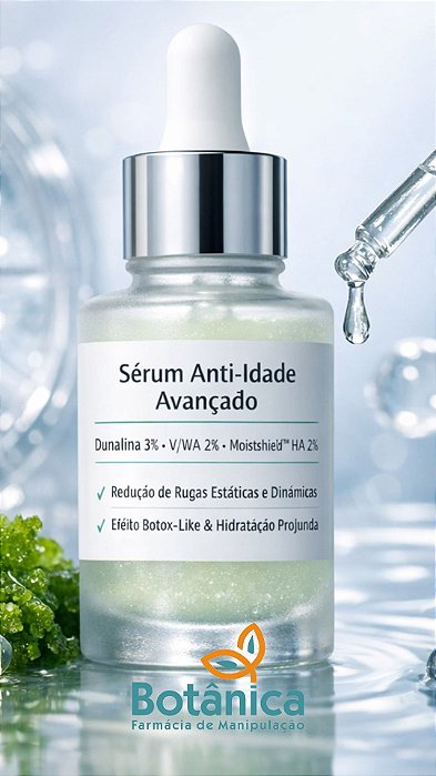 REDUÇÃO DE RUGAS ESTÁTICAS E DINÂMICAS com Dunalina 3%, V/WA 2%, Moistshield ™ HA 2% Sérum