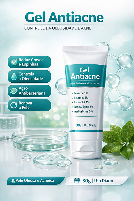Gel antiacne Miracne 1%, Evermat 3%, Lytenol A 1%, Renew Zyme 5%, Azeloglicina 5% 30g