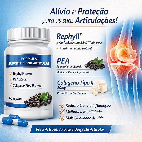 Suporte a Dor Articular com Rephyll, PEA 200mg, Colágeno Tipo 2
