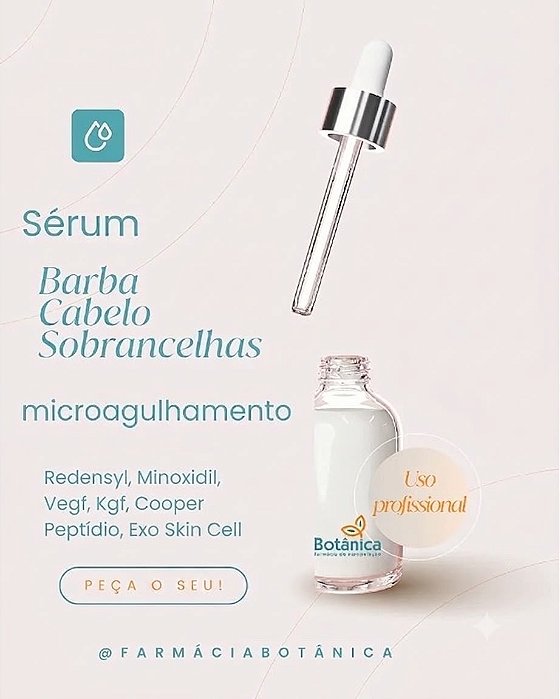 Sérum para Microagulhamento Capilar/ Barba e Sobrancelhas com Redensyl, Minoxidil, Vegf, Kgf, Cooper Peptídio, ExoSkinCell 30ml