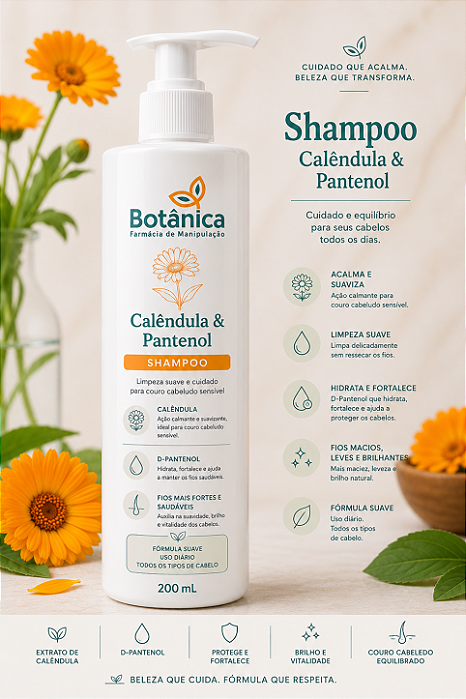 Calêndula & Pantenol – Shampoo Suave 200 mL