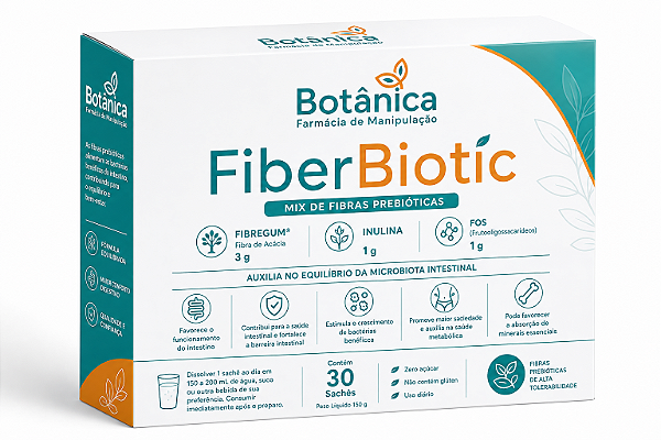 FiberBiotic™ – Mix de Fibras Prebióticas - Fibregum, Inulina FOS 30 Sachês
