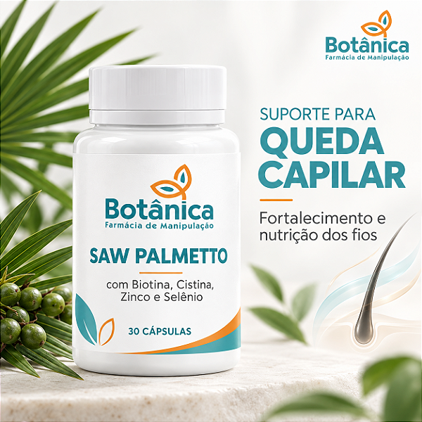 Saw Palmetto com Biotina, Cistina, Zinco e Selênio para Queda Capilar | 30 Cápsulas