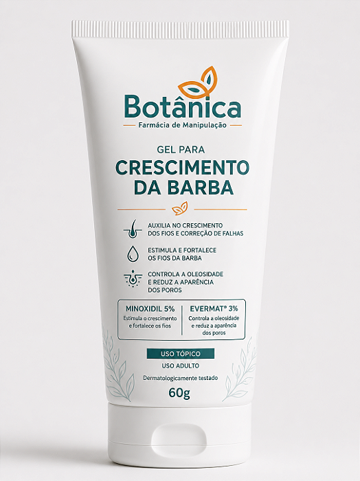 Minoxidil 5%, Evermat 3% gel 60g - Para Crescer Barba, Diminui Oleosidade e Poros