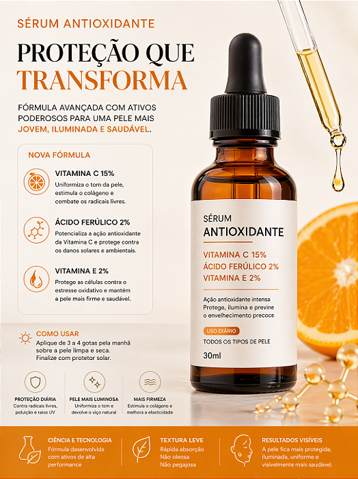 Sérum Antioxidante de Vitamina C, Ácido Ferúlico, Vitamina E 30ml