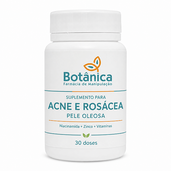 Suplemento para Acne, Rosácea e Pele Oleosa com Niacinamida, Zinco e Vitaminas – 30 Doses