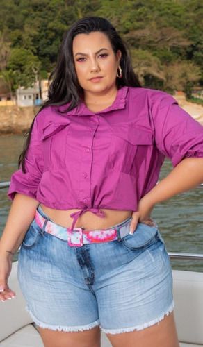 Shorts Plus Size Com Elastano Acompanha Cinto