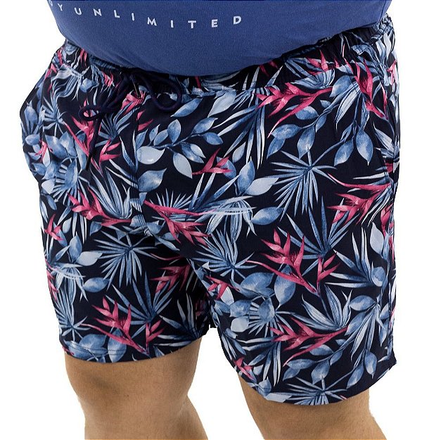 Bermuda Shorts Masculino Plus Size Floral Aishty Azul