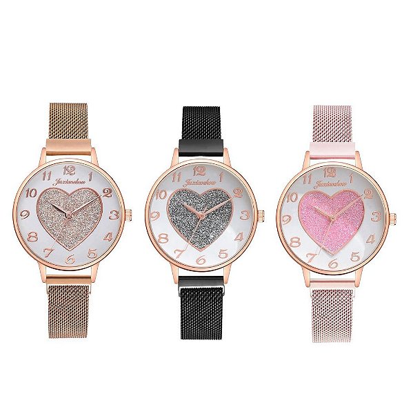 Relógio Feminino fundo Coração Brilho Pulseira Magnética - Luthi Boutique