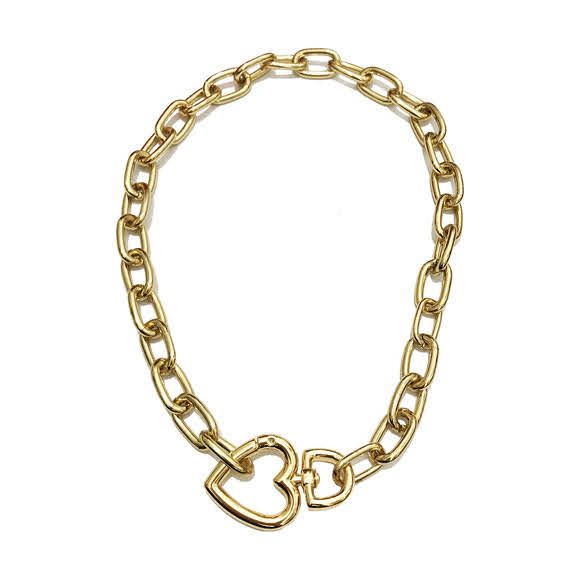 Colar Choker Corrente elo grande com fecho Mosquetão Coração Dourado