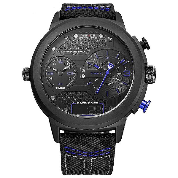 Relógio Masculino Weide AnaDigi WH6405B - Preto e Azul