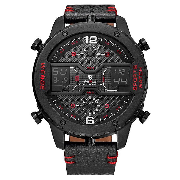 Relógio Masculino Weide AnaDigi WH6401B Preto e Vermelho