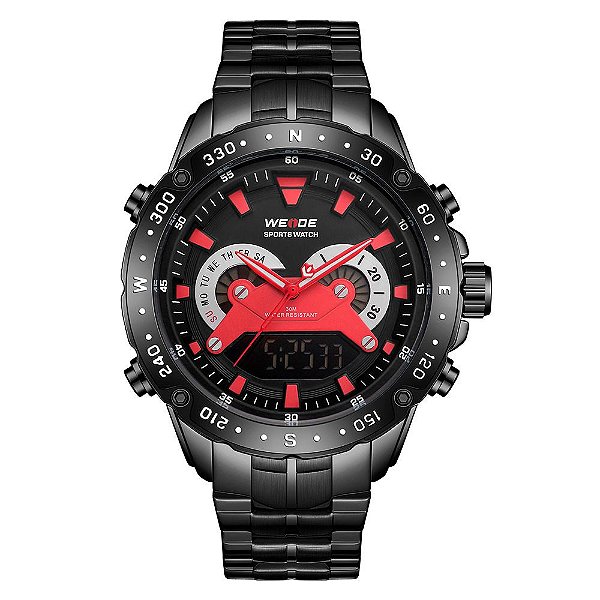 Relógio Masculino Weide AnaDigi WH8501B Preto e Vermelho