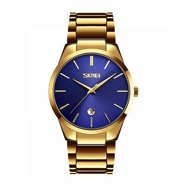 Relógio Masculino Skmei Analógico 9140 Dourado e Azul