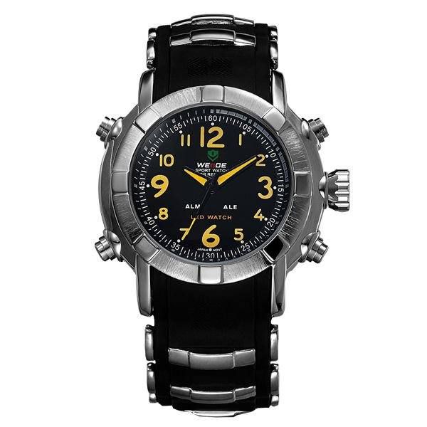 Relógio Masculino Weide AnaDigi WH-1106 - Preto, Prata e Amarelo