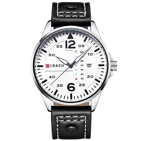 Relógio Masculino Curren Analógico 8224 - Preto, Prata e Branco