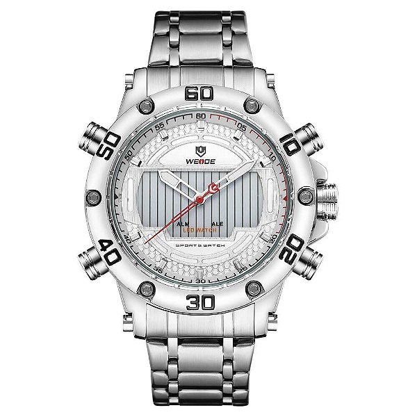 Relógio Masculino Weide AnaDigi WH-6910 - Prata e Branco
