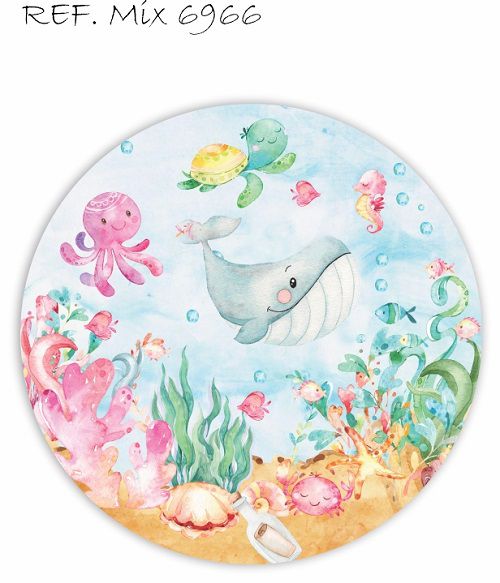 Painel Festa Redondo Sublimado Fundo Do Mar C/elástico