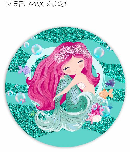 Painel Festa Redondo Sublimado Sereia C/elástico