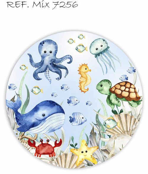 Painel Festa Redondo Sublimado Fundo Do Mar C/elástico