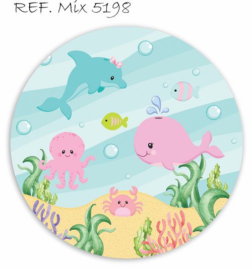 Painel Festa Redondo Sublimado Fundo Do Mar C/elástico