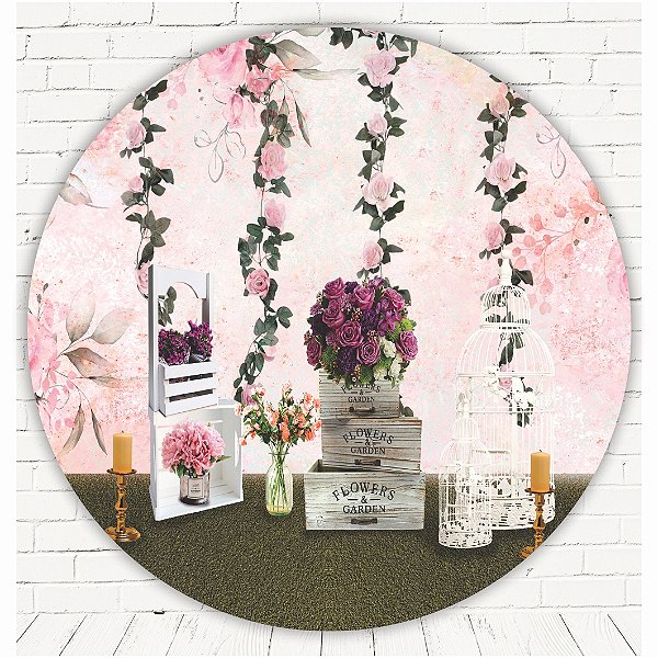 Painel Festa Redondo Sublimado Floral C/elástico