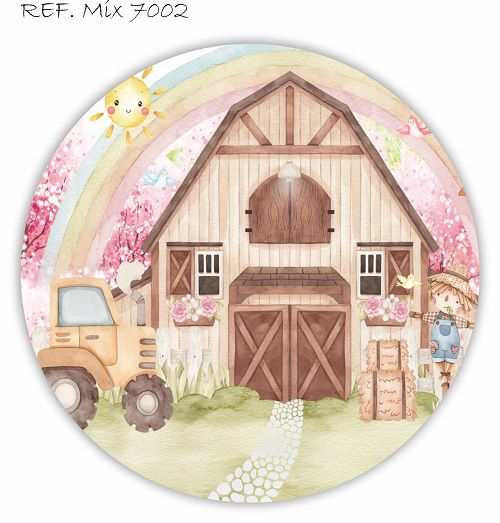 Painel Festa Redondo Sublimado Fazendinha C/elástico