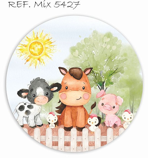 Painel Festa Redondo Sublimado Fazendinha C/elástico